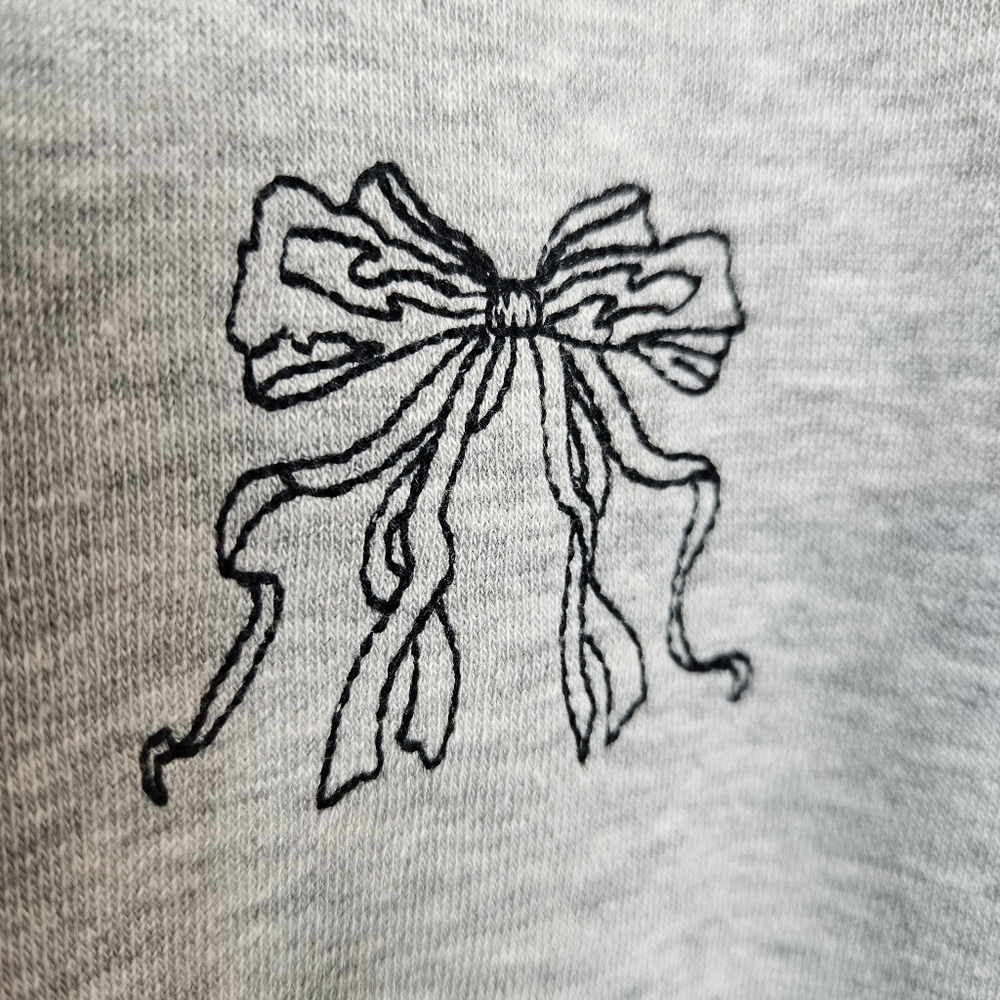 Anthropologie Casual Chic Gray Bow-Print Puff-Sleeve Sweatshirt - Picture 10 of 16